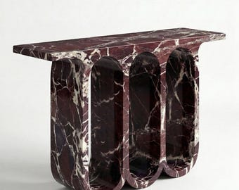 Consola de mármol Rosso Levanto a medida, muebles de entrada de piedra natural roja hechos a medida, mesa festoneada de lujo hecha por encargo, hecha a mano.