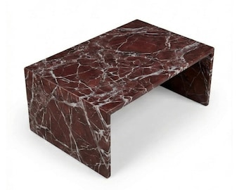 Mesa de centro de mármol Rosso Levanto, mesa auxiliar de mármol rojo, mesa de centro de piedra natural, muebles de lujo para sala de estar, pedestal minimalista de mármol.