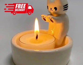 Portavelas de gato hecho a mano: encantador para la decoración del hogar / decoración de velas única / diseño de gato encantador / perfecto para mesas dulces y regalos