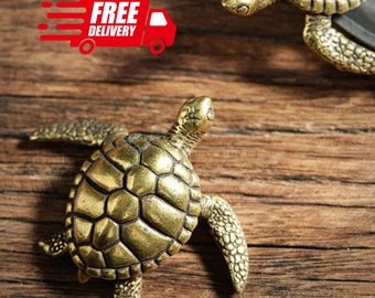 Handmade Lifelike Turtle Sculpture: Solid Brass Feng Shui Turtle for Decoration, Paperweight, Pen and Brush Holder - Unique Novelty Gift