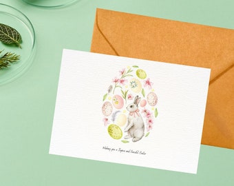 Printable Easter card with hand drawn Easter bunny. Instant download Easter postcard, Minimalistic Cute Easter Card, Printable Easter Card