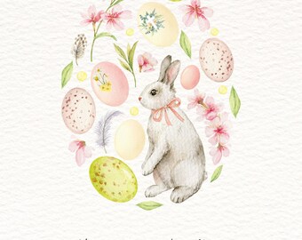 Printable Easter card with hand drawn Easter bunny. Instant download Easter postcard, Minimalistic Cute Easter Card, Printable Easter Card