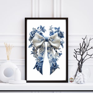 Blue Bow Chinoiserie Nursery Print: Elegant Grandmillennial Wall Art (Digital Download)