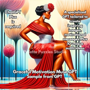 GPT personnalisé, Muse de la motivation gracieuse | AI Art Creator, messages de motivation, créateur de mode et de coiffure pour des projets créatifs améliorés