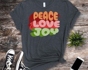 Retro Peace Love Joy Graphic T-Shirt, Vintage Hippie Tee