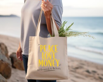 Katoenen canvas draagtas Peace Love Money