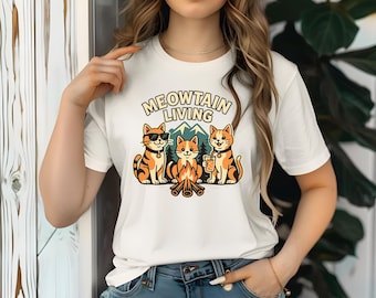 Meowtain Living Cat T-Shirt | Camping Graphic Tee, Cat Lover Gift