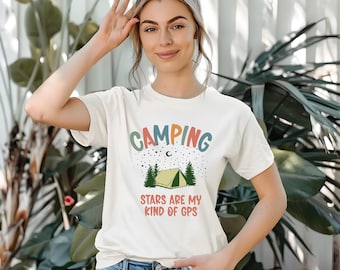 Grappig campingshirt, GPS-T-shirt met sterren, cadeau voor buiten