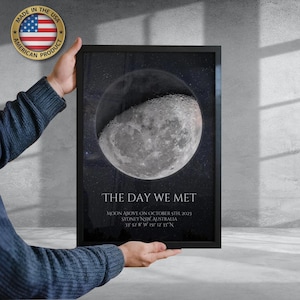NEXT DAY SHIP The Moon The Night We Met Maanfase Print Uniek kerstcadeau - paar maanfase 1e verjaardagscadeau Gepersonaliseerd één jaar