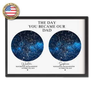 NEXT DAY SHIP Met Verloofd Getrouwd 2 locaties maanfase Sterrenkaart, gepersonaliseerd jubileumcadeau, Valentijnsdagcadeau, aangepaste maan en nacht