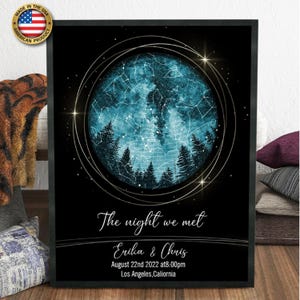 ENVÍO AL DÍA SIGUIENTE Impresión de mapa estelar personalizada, regalo de aniversario de la noche en que nos conocimos, impresión del cielo nocturno, póster de mapa estelar, regalo de boda, impresión de constelación, regalo