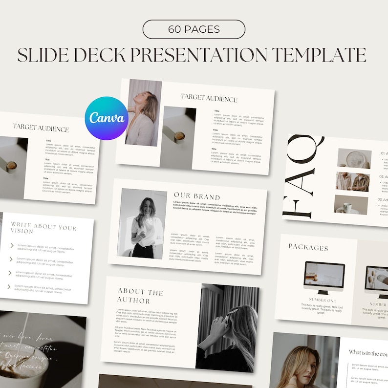 Canva Slide Deck Presentation Template - 60 Page Editable Slides for ...