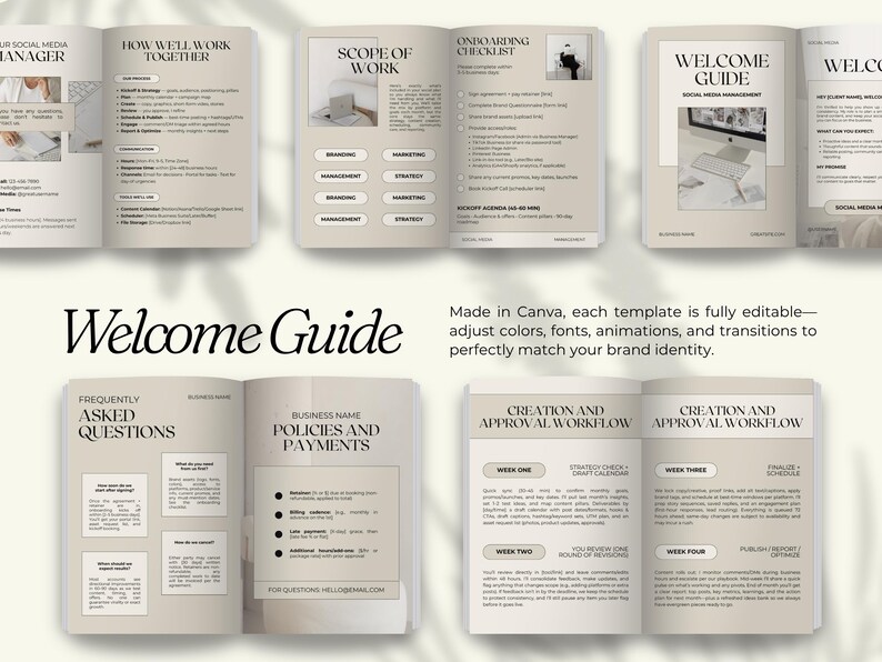Social Media Manager Welcome Guide Template | Editable Canva Client ...