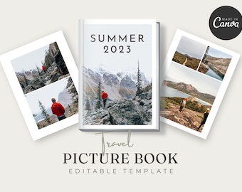 TRAVEL - 48+ Pages Travel Photo Album Template, Travel Story Scrapbook, Keepsake Coffee Table Photo Book, Printable Digital Canva Download