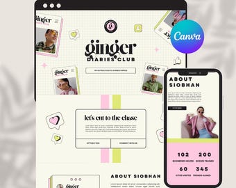 Canva Website Template for Bloggers, Coaches & Creators, Colorful Website Design, Editable One Page for Social Media Managers