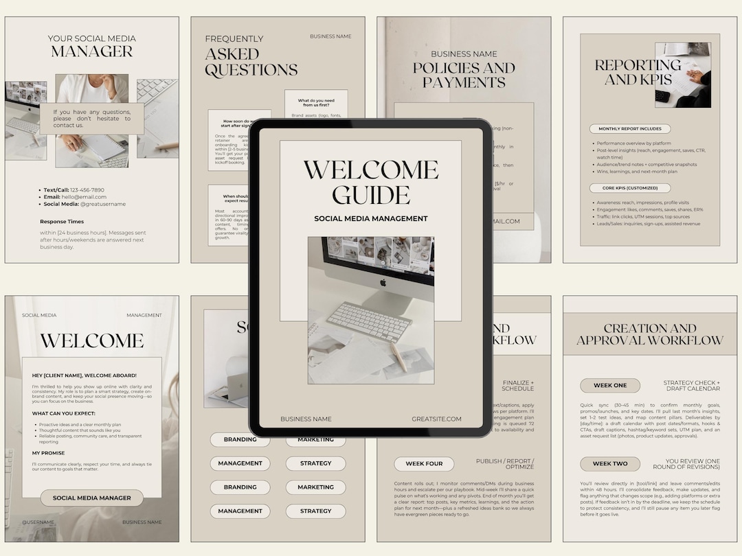 Social Media Manager Welcome Guide Template | Editable Canva Client ...