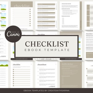 May include: A collection of digital checklist and ebook templates in a neutral color palette. The templates include various layouts for checklists, cheat sheets, and ebook pages. The design features a clean, modern aesthetic with text and image placeholders.