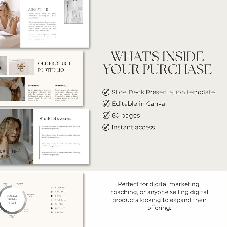 Canva Slide Deck Presentation Template - 60 Page Editable Slides for ...
