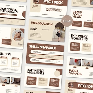 Brown Beige Pitch Deck Template, 10 Page Canva Business Presentation, Neutral Minimal Slides, Editable Startup Presentation Canva