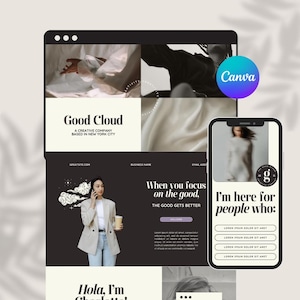 Editable Canva Website Template, Business Aesthetic Website for Bloggers, Coaches, Creators and Social Media Managers
