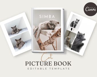 CATS - 45+ Pages Cat Photo Album Template, Pet Scrapbook, Keepsake Coffee Table Photo Book, Printable Digital Canva Download
