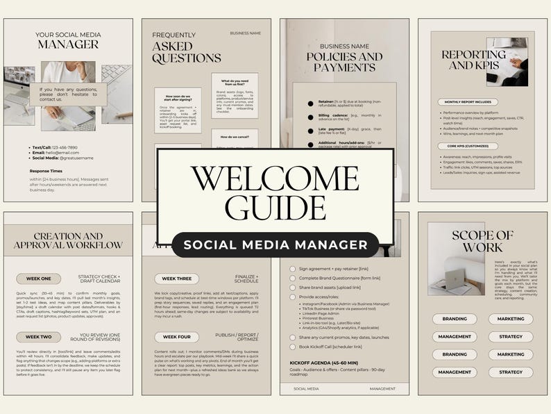 Social Media Manager Welcome Guide Template | Editable Canva Client ...