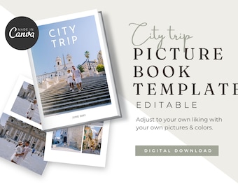CITY TRIP - 48+ Pages Travel Photo Album Template, Travel Story Scrapbook, Keepsake Coffee Table Photobook, Printable Digital Canva Download