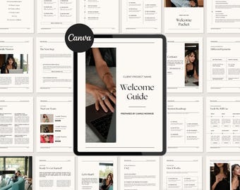 Plantilla de guía de bienvenida personalizable de Canva para coaches empresariales: diseño de ebook profesional para el lanzamiento de proyectos y la incorporación de clientes.