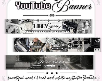 Acubi Aesthetic YouTubeバナーテンプレート | モノクロCanva（デジタル）