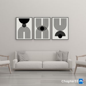 Mid Century Modern Abstract Printable Wall Art, Set of 3 Wall Decor Collection