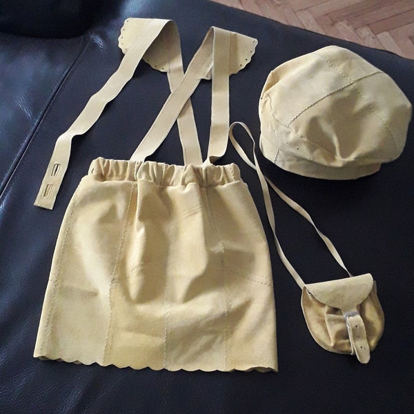 Customized Girls Brushed Leather Skirt With Ruffle Straps Bag And Cap