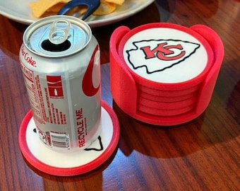 Kansas City Chiefs Coasters – Set of 6 with Holder, NFL Football Drink Coasters