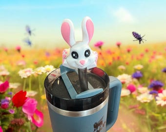 3D Printed Bunny Stanley Straw Topper: Easter Drink Accessory