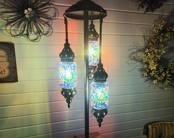 Turkish-style 3-light cylinder table lamp