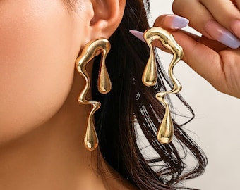 Asymmetric Metal Stud Earrings - Personalized European American Style Fashion for Women & Girls, Travel Wedding Accessories