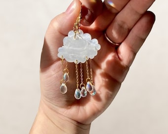 Kawaii Crystal Rain Cloud Earrings | Acrylic Acid Rain Design | Environmental Jewelry Gift