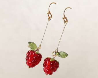 Handmade Raspberry Earrings - Cute Fruit Aesthetic Accessories