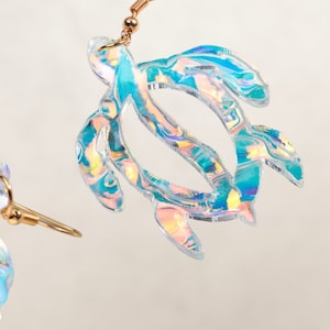 Iridescent Hollow Turtle Acrylic Earrings - Cute Laser Tortoise Drop Dangle Earring, Statement Fashion Jewelry Gift for Women