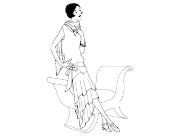 1920s Flapper Evening Dress Sewing Pattern: Downton Abbey Style (Sizes 31-41) | Past Patterns 0503