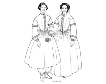 Past Patterns 0811 - 1850s Bloomer Costume Sewing Pattern Past Patterns Bloomers & Dress sizes 08-14 16-20 22-26 50s Mid 19th Century