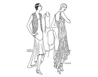 Past Patterns 4998 - Late 1920s Slip On Evening Frock Sewing Pattern bust 36 b36 Pictorial Pattern Co reproduction Flapper Era