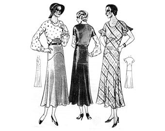 1930s Flared Skirt Dress Sewing Pattern: McCall Reproduction, Bust 34 | Past Patterns 6611