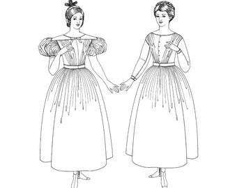 Past Patterns 0017 - 1830s Workdress Sewing Pattern Sized 08-14 16-20 22-26 original Vintage 30s 1840s 40s 1850s 50s Work Dress B, C, D cups
