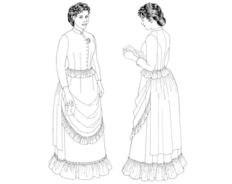 Past Patterns 905/906/907 Set Sz 08-14 Download - Early 1880s Three Piece Dress sewing pattern original design 80s Gilded Age