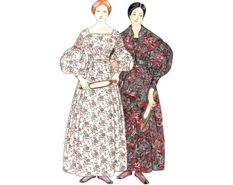 Past Patterns 0806 - 1820s Lowell Mill Dress Sewing Pattern original design Multisized 08-26 bust 32-48 20s 1830s 30s