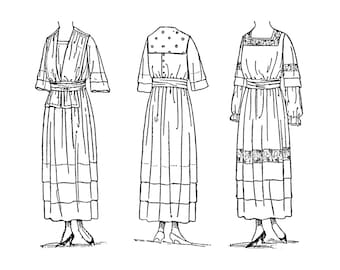 Past Patterns 9115 - Late 1910s Ladies Dress Sewing Pattern Bust 36 b36 New Idea Pattern Co Vintage reproductions 10s Early 20th Century