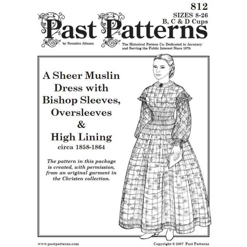 Past Patterns 0812 Late 1850s Sheer Muslin Dress Sewing Pattern 
