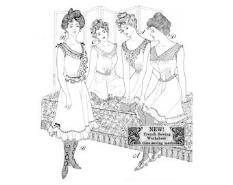 Patrones anteriores 0108 - Patrón de costura de funda de corsé eduardiano, diseño original, tallas de busto 33-41, década de 1900, años 00, lencería, ropa interior, 4 variaciones