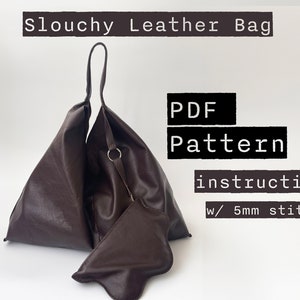 PDF PATTERN - Soft Leather Slouchy Shoulder Bag with Detachable Pouch PATTERN | Instructions Vintage Leather Bag with Detachable Pocket