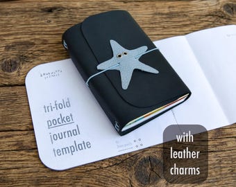 Pocket Tri-fold Leather Journal Cover Template (PDF)  |  Leather Charm Patterns Included